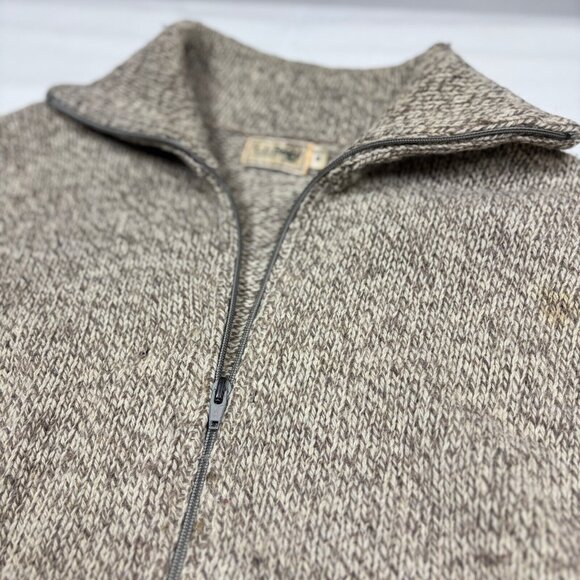VTG LL Bean Beige Tan Wool Knit Full-Zip Cardigan Grandpa Sweater Mens Med - Picture 2 of 9
